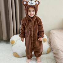 Kids Kigurumis Bear Animal Cartoon Onesies Baby Flannel Pajamas Infant Hooded Sleepwear Jumpsuits Cosplay Costume Cartoon onesie 100(80-90cm) tamsiai ruda spalva