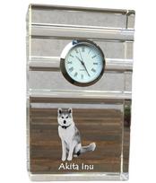 Akita, Akita Inu - glass clock with a photo, photo of a dog in crystal, personalized standing office clock by Art-Dog brand skaidri