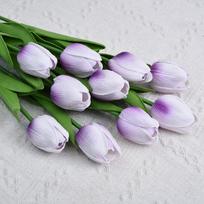 10pcs Artificial Tulips Flower Bouquet Real Touch Fade-Resistant Artificial Tulips Long Branch Tulips Fake Flower Event Decor violetinė