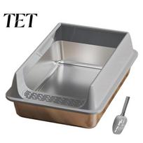Non Deformable Metal Litter Tray Cat Box, Stainless Steel Kitty Box with High Sides, Anti-Leakage Anti Splash Container for Large Cats Design, Middle pilka