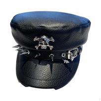 Jotaro Kujo Cosplay Hat, Extraordinary Anime Tale, Metal Insignia Cap, Adjustable Black Brim Rivets Black Flat Top Skull 56-58cm black