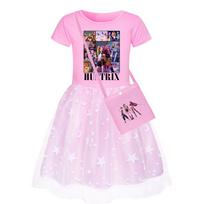 Kpop Demon Hunters Girl Toddler Dress With Rainbow Lace And Pleated Skirt For Summer Play Pink,140cm white