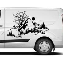 Kompasas, elnias ir lokys kalne Automobilio lipdukas Kemperiui, RV, nameliui ant ratų, priekabai, furgonui 54cmwidex34cmhigh pilka spalva