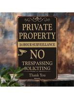 24H CCTV Surveillance Warning Metal Sign No Trespassing Private Property Outdoor Decor black