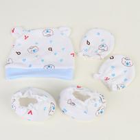Newborn Baby Hat Gloves Foot Cover 3Pcs Set Breathable Cotton Anti-Scratch Comfortable for Baby Shower Gift random mėlyna