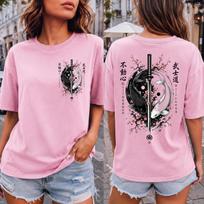 Japanese Koi Fish Shirt Samurai Katana T Shirt Yin Yang Graphic Tee Cherry Blossom Shirt Japanese Art Tee Unisex Vintage Shirt S black