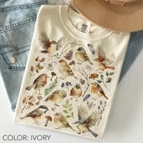 Woodland Bird Shirt Comfort Colors, Cottagecore Garden Birds Shirt, Watercolor Songbird Tee, Vintage Botanical Nature Shirt, Bird Lover Gift 110 white