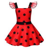 Miraculous Ladybug Polka Dot Princess Dress, Marinette Cosplay Gown with Matching Wig for Stage Show 120cm red