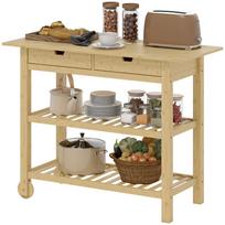 Kitchen Trolley With Wheels Bamboo Kitchen Cart With 2 Drawers 2 Shelves 100 X 43 X 75 Cm Natural Wood