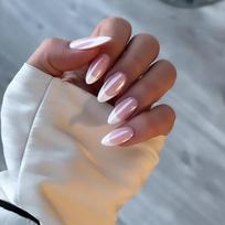 Rubyface French Tip Press On Nails Almond - Chrome Hot Pink Press On Nail Short, Stick On Nails for Women, Glue On Nail with in 16 Sizes - 30 Soft G brown