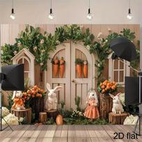 2D Spring Rabbit Backdrop - Natural Greenery Woodland Door Photography Background for Easter Events 59×39inch/150*100cm brown
