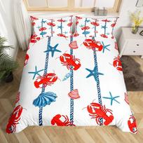 Lobster Duvet Cover Twin Queen Size, Boho Flower Bedding Set for Kids Boys Girls, Colorful Mandala Ocean Animal Comforter Cover EU Single(135x200cm) blue