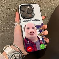John Pork Skambina Atsiliepti Telefonas Dėklas iPhone 16,15,14,13,12,11,Pro,Max,Plus,Mini,XS,SE Anti Drop Juodas Matinis Bamperis iPhone12
