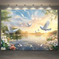 2D White Dove Lake Backdrop Wedding & Baptism Photography Background 59x51.1inch/150*130cm gray