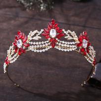 Baroque Crystal Tiaras and Crowns Rhinestone Prom Diadem Bridal Wedding Hair Accessories Jewelry Crown Tiara for Women Bride raudona