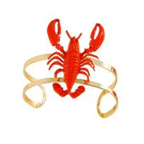 Trendy Red Lobster Themed Bracelet And Matching Rings Set In Sturdy Alloy With Comfortable Open Fit red