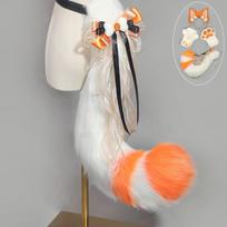 Rankų darbo lapės ausų lankelis Katės letenėlės pirštinės Uodegos rinkinys Kawaii Cosplay Anime konvencijos kostiumo aksesuarai Small Fox Tail - White Orange white