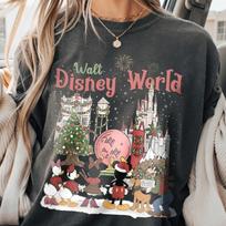 Walt Disney World 4 parkai Mickey ir draugai Kalėdų šventės džemperis, Disney Jollywood Nights 2026 kelionės marškinėliai, Disney šeimos Kalėdinės dovanos 140 gray
