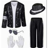 Michael Jackson kostiumas vyriškas ir moteriškas klasikinis Jackson sidabrinis juosmuo vaikiškas l-children black