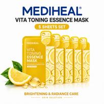 Mediheal Sheet Mask 5 Sheets - Hyaluronic Acid Hydrating, Peptide Lifting, Vita Toning Brightening, Centella Calming, 20ml x 5 (5 Options) yellow