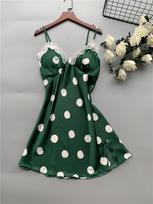 European and American new sex underwear imitation silk lace edge polka dot suspender nightdress XXL žalia