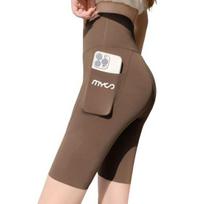 „Shark Sport“ antblauzdžiai elastinės aukšto juosmens Slim Fit Yoga fitneso kelnės Vienspalvės kelių ilgio šortai Vasarinės plonos pėdkelnės su kišene L kava