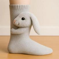 Megztos 3D gyvūnų mielos kojinės Jaukios pūkuotos storos šiltos pliušinės mielos Kawaii kojinės moterims, paaugliams, vaikams namams Žiemos šventėms Kalėdų dovana gray