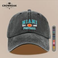 1pc MIAMI EST 1996 FOOTBALL Pattern Trucker Cap, Vintage Distressed Printed Baseball Hat, Adjustable Size, Lightweight, Comforta One Size black