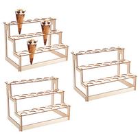 3sets 3-Tier Wooden Ice Cream Cone Display Risers Ice Cream Cone Holder with 33 Holes Cornsilk 30x18x21cm