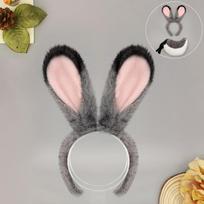 Lapės Ausų Lankelis Uodegos Rinkinys Suaugusiųjų Kostiumas Šventė Cosplay Gyvūno Festivalio Aksesuaras Oranžinis Baltas Ar Rūdas Wild Judy Bunny Ears Headband - Gray gray