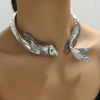 Fashion Exaggerated Fish Shape Adjustable Silver Choker Necklace For Women 1PC sidabras
