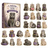 Collectible Cat Figurines Advent Calendar 2026, 24 Days 2D Acrylic Christmas Ornaments Countdown Calendar, Cute Pendant Set Pendants for Holiday Tree Cat beige