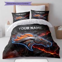 Custom Name,Denver Broncos Pattern Bedding Home Decoration Birthday Gift ( 1 duvet cover + 2 pillowcase, without core),fan merchandise. 135x200cm black