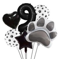 Black Dog Paw and Cat Paw Birthday Balloon Set, Pet Birthday Balloon, Birthday Decoration, Cute Number Balloon Set Black Paw Set 9 gray