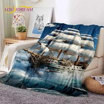 Senovinis piratų laivas, barkas, burlaivis, minkštas flanelės pledas, metamas pledas, patogus pledas piknikui, lovoms, sofai, namų miegamajam 130x150cm
