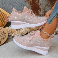 Women'S Casual Sports Shoes with Thick Soles, Breathable Knitted Fabric, Versatile Height-Increasing Design, And Stylish Anti-Slip Features. 43 rožinė