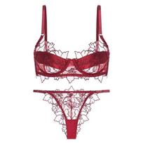 French Sexy Ultra‑Thin Embroidered Lace Lingerie Set,Minimizer Anti‑Sagging Bra Set for Large Bust Women XL bordinė