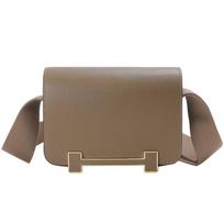 Geta leather clogs bag wide shoulder strap messenger bag women's light luxury tofu bag shoulder small square bag 20*6*14cm gray