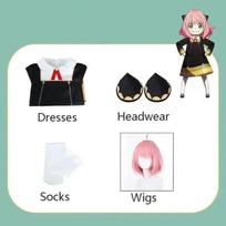 Halloween X Familie Anya Cosplay Costume Kids Adults Black Dress Kawaii Girls Women Dress Pink Wig Party Role Play Outfits L blue
