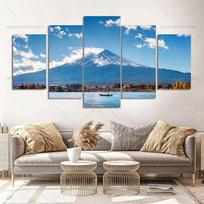 5 Panels Japanese Style Mount Fuji Canvas Painting Wall Pictures Cherry Blossoms Landscape Posters for Living Room Decoration 20x35-20x45-20x55cm gray