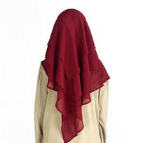 Moterų S dydžio trijų sluoksnių šifono khimar, reguliuojamas, vienspalvis, etninis šalis OneSize raudona