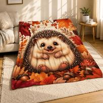 Besišypsantis ežys Rudens lapai Koralinio vilnos pledas Rudens dekoras 75cm*90cm brown