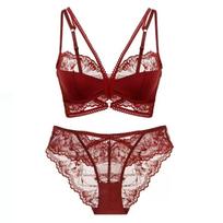 French Sexy Thin Lace Lingerie Set,Minimizer Anti‑Sagging Bra Set for Large Bust Women 85B bordinė