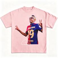 Lamine Yamal No19 Signature Portrait Tshirt Oversized Cotton Football Fan Tee 4XL white