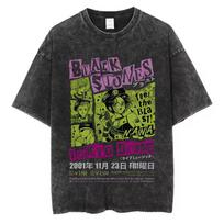 Japanese Anime Nana Osaki Print Vintage Washed Tshirt Harajuku Streetwear Graphic T-Shirt Summer Short Sleeve Cotton Tshirt M black