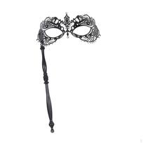 Rankinis kaukės kostiumo aksesuaras Maskarado metalinis vakarėlis su lazdele Karnavalo festivaliui Mardi juoda