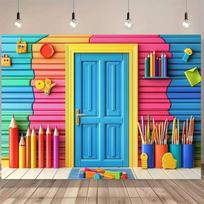 2D Colorful Crayon Door Backdrop Kids Classroom Photography Background 59x51.1inch/150*130cm multi