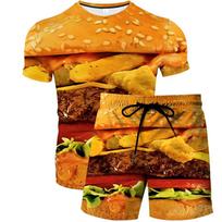 Naujas Juokingas Hamburgeris 3D Spausdinimo Sportinis Kostiumas Vyriški Hip Hopo Trumpomis Rankovėmis Marškinėliai Šortai Rinkiniai Streetwear Sportinė Apranga Vaikų Kostiumai Drabužiai M brown