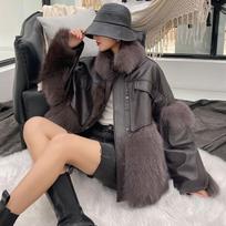 Imitation fox fur jacket women's winter clothing new loose and thin short stand-up collar plush and cotton coat XL tamsiai ruda spalva