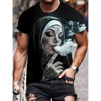Vyriški marškinėliai su 3D grafika „Smoking Nun“ Juodi Atsitiktiniai Vasariniai Marškinėliai Trumpomis Rankovėmis Poliesteris Streetwear Marškinėliai Vintage Drabužiai XS gray